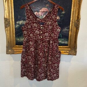 Norton McNaughton Vintage Burgundy Floral V-Neck Mini Dress Size M Pockets